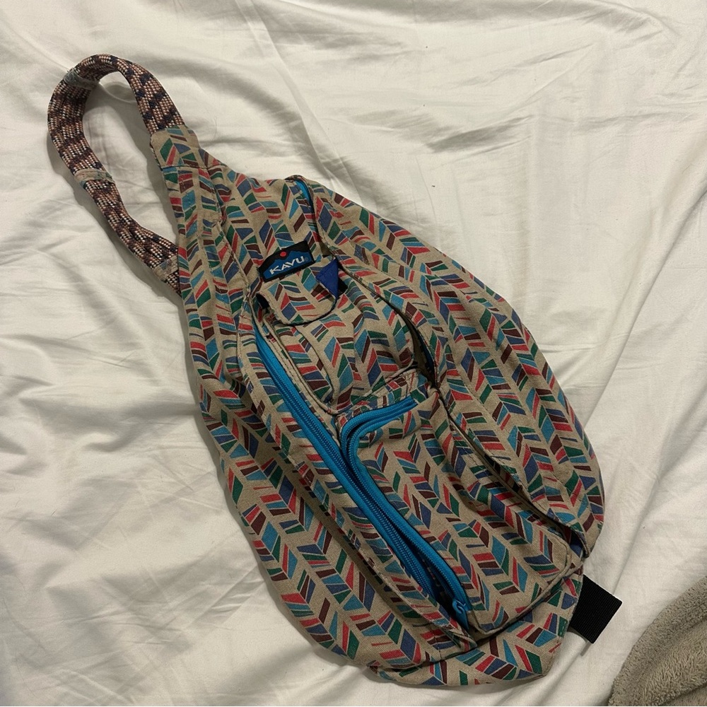 Kavu Rope Shoulder Sling Bag Limited Edition Aztec Geometric Turquoise Boho